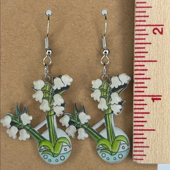 Succulent Flower Plant 2D Acrylic Earrings - Picture 2 of 2